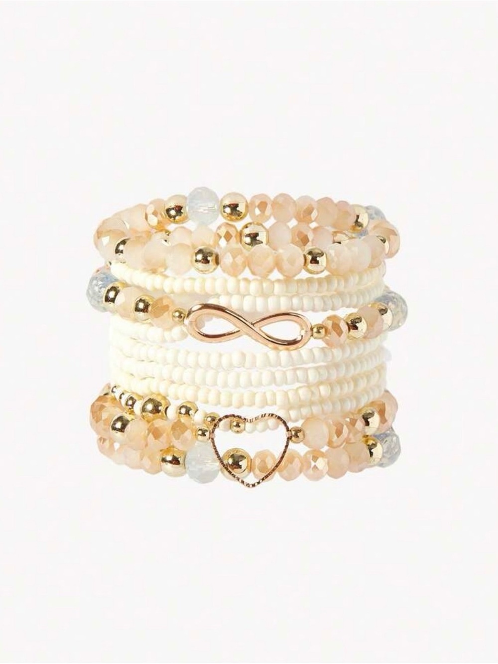 Elegant Ivory & Gold Beaded Bracelet Stack - Picture 6 of 7